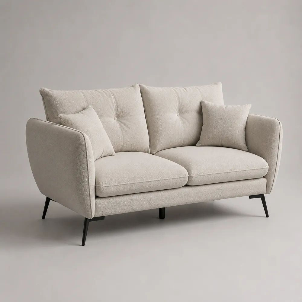 Canapé droit 2 places en tissu polyester bouclé beige clair, 165 × 88 × 88 cm, avec 2 coussins