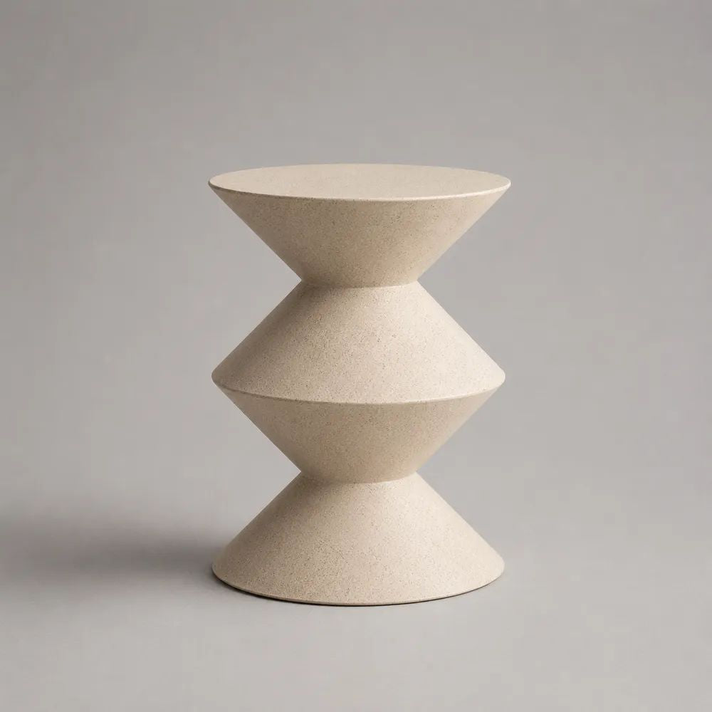 Table d'appoint ronde en composite minéral beige, 42 × 42 × 55 cm