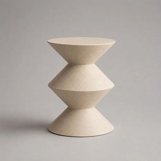 Table d'appoint ronde en composite minéral beige, 42 × 42 × 55 cm