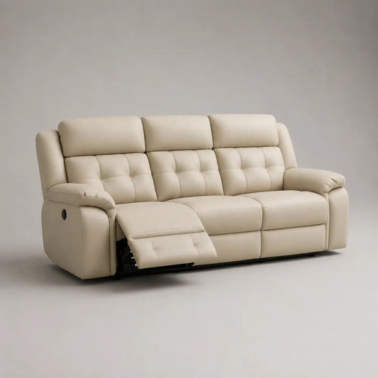 Canapé relax électrique droit 3 places en similicuir crème, 206 x 95 x 103 cm