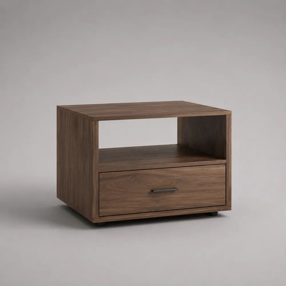 Table basse rectangulaire en bois brun noyer et noir avec tiroir et niche, 60 × 50 × 50 cm