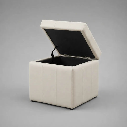 Pouf coffre de rangement carré en similicuir PU ivoire et noir, 40 × 40 × 40 cm