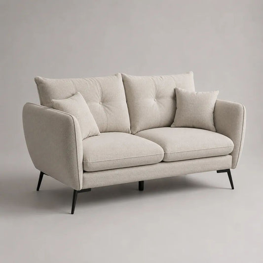 Canapé droit 2 places en tissu polyester bouclé beige clair, 165 × 88 × 88 cm, avec 2 coussins