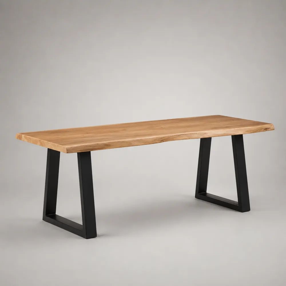 Table basse rectangulaire en bois massif et métal, marron naturel et noir, 120 × 60 × 45 cm