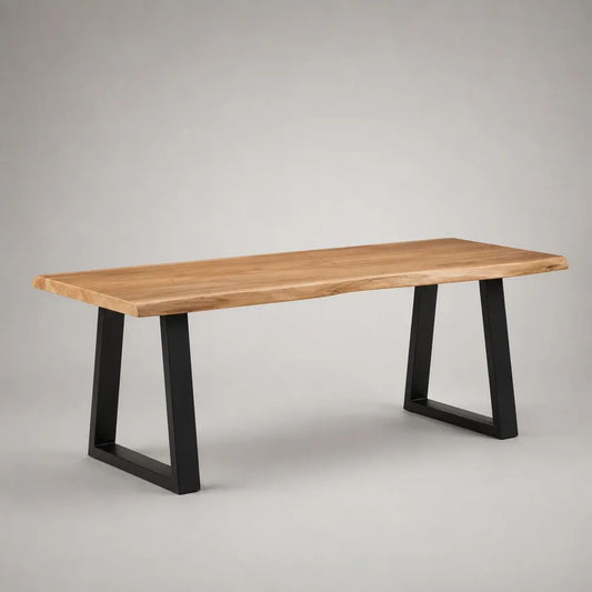 Table basse rectangulaire en bois massif et métal, marron naturel et noir, 120 × 60 × 45 cm