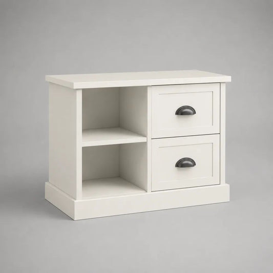 Meuble TV rectangulaire en MDF blanc et gris anthracite, 2 tiroirs et 2 niches, 80 × 40 × 65 cm