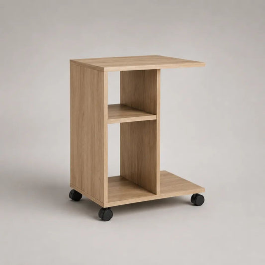 Table d'appoint rectangulaire à roulettes en panneaux de particules, chêne naturel, 60 × 40 × 75 cm