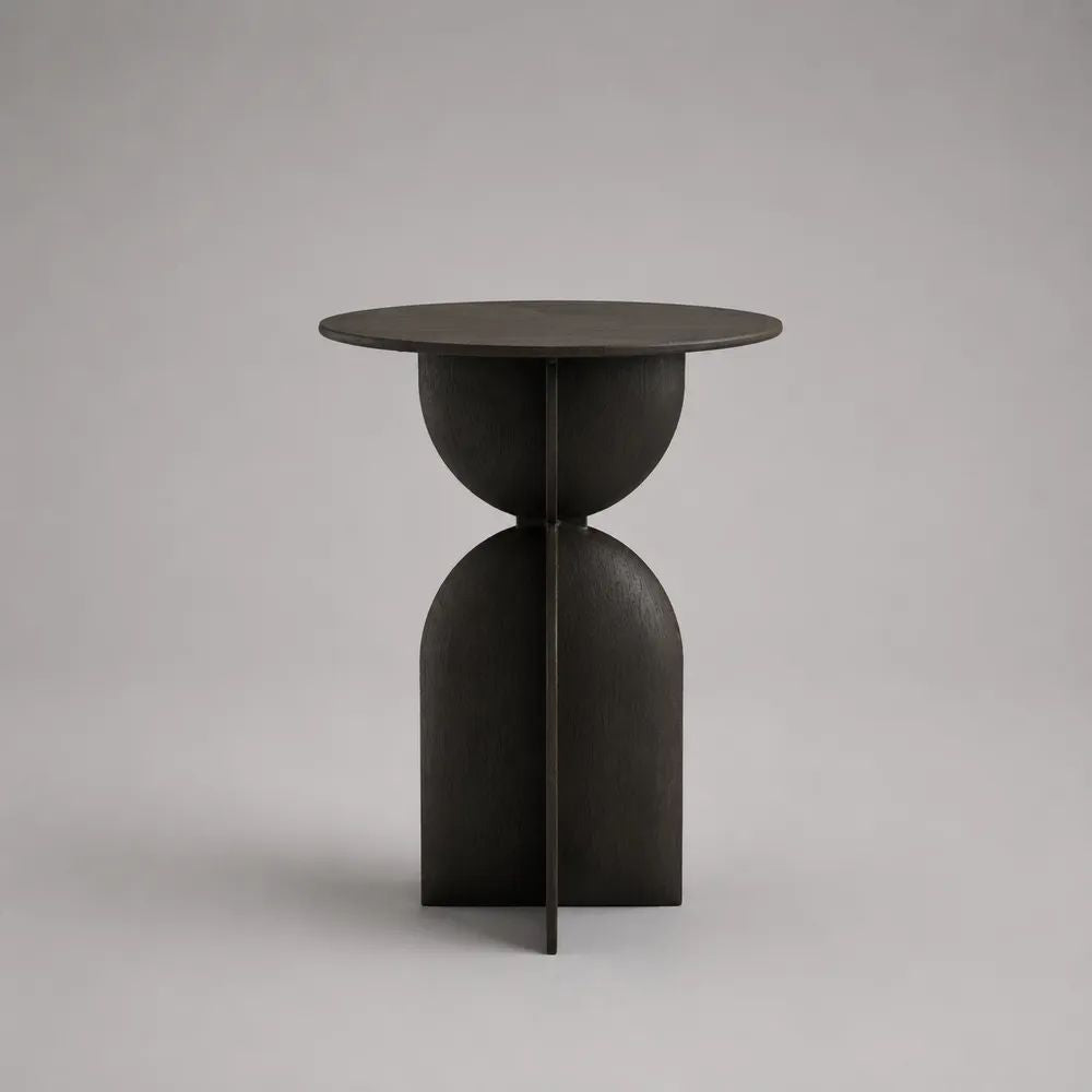 Table d'appoint ronde en MDF plaqué frêne noir, ? 45 × H 55 cm