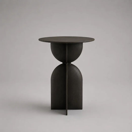 Table d'appoint ronde en MDF plaqué frêne noir, ? 45 × H 55 cm
